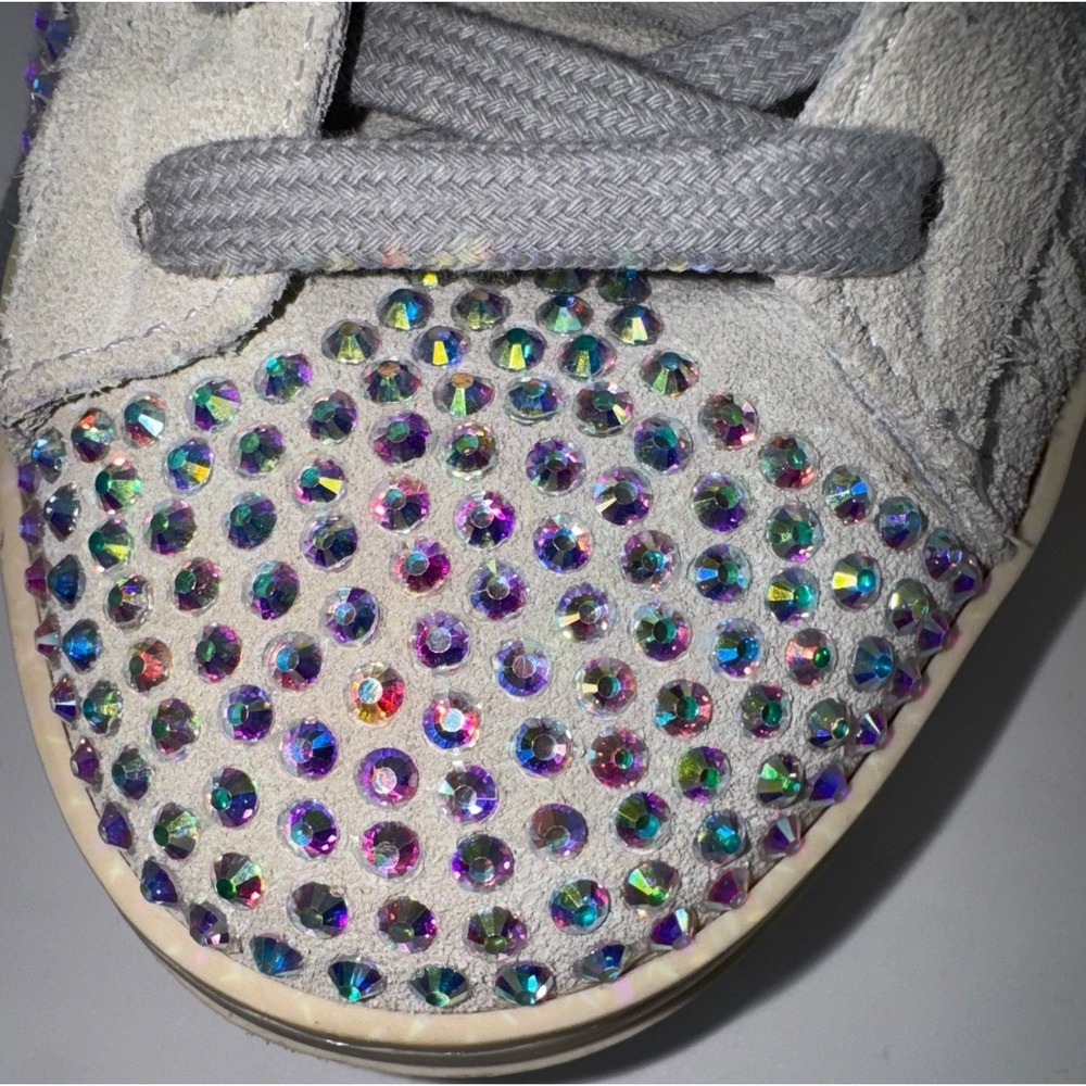 P448 John Gray Suede Rhinestone Sneakers Crystal Bling Y2K 38 size 7 glam Italy - Picture 11 of 13